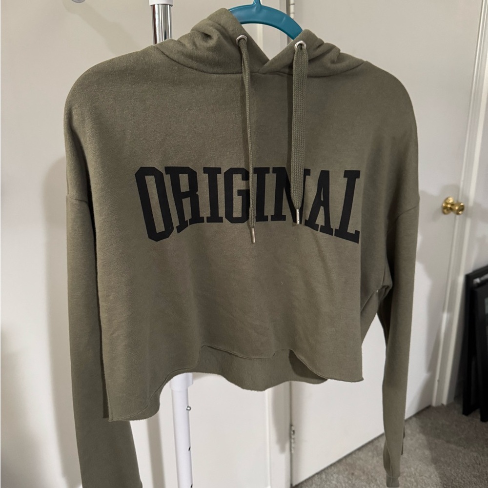 Divided Olive Green Original Cropped Hoodie